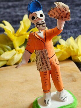 VINTAGE OAXACAN MUERTOS PAPER BOY CLAY SCULPTURE